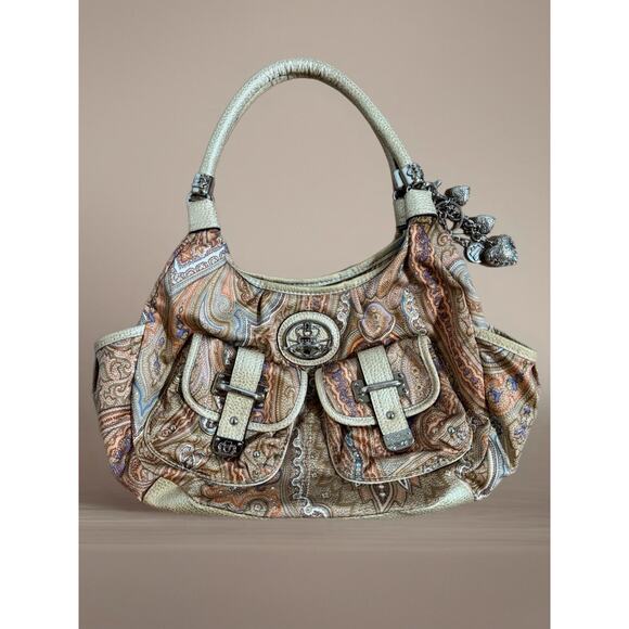 Y2K Kathy Van Zeeland Vintage Soft Fabric Leather Shoulder Bag Purse Charms Boho - Picture 1 of 16